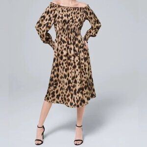 WHITE HOUSE BLACK MARKET ABSTRACT-PRINT SMOCKED WAIST DRESS, NWT